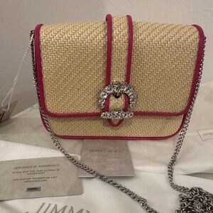 Jimmy Choo Raffia with Pink Edge Crossbody Bag
